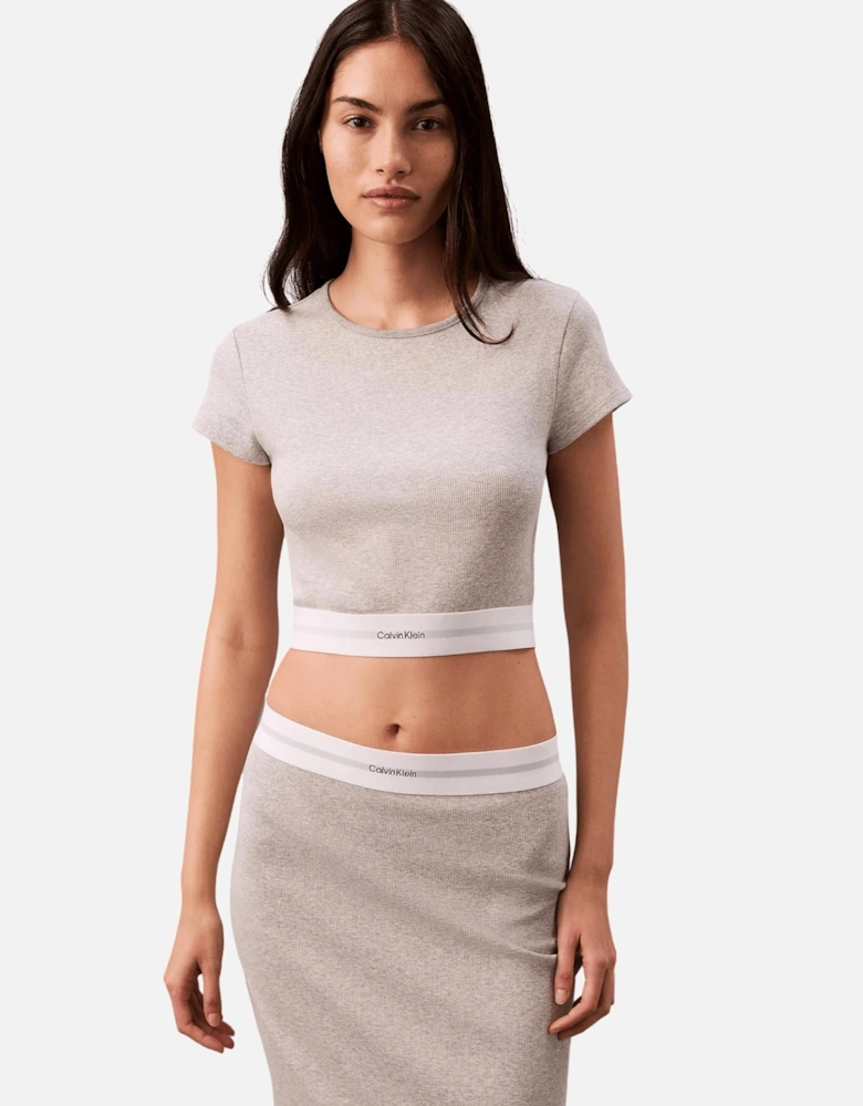 Cotton Stretch Rib Crop Top, Grey Heather