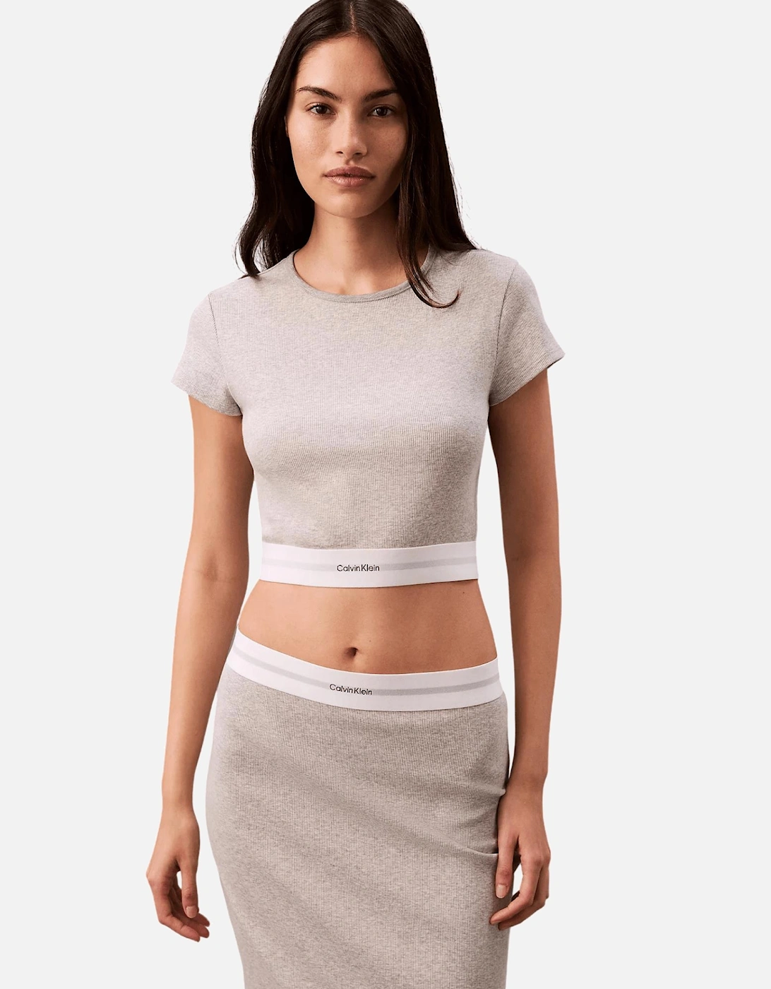 Cotton Stretch Rib Crop Top, Grey Heather