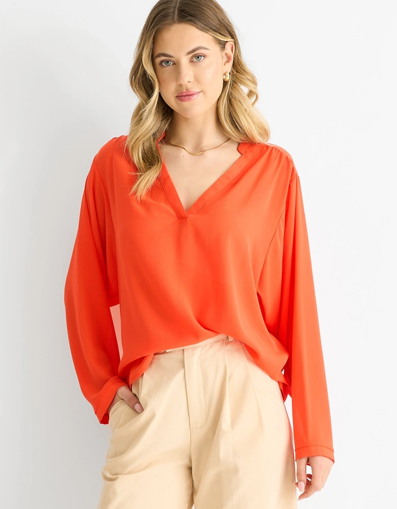 Orange Textured Chiffon Oversized Blouse