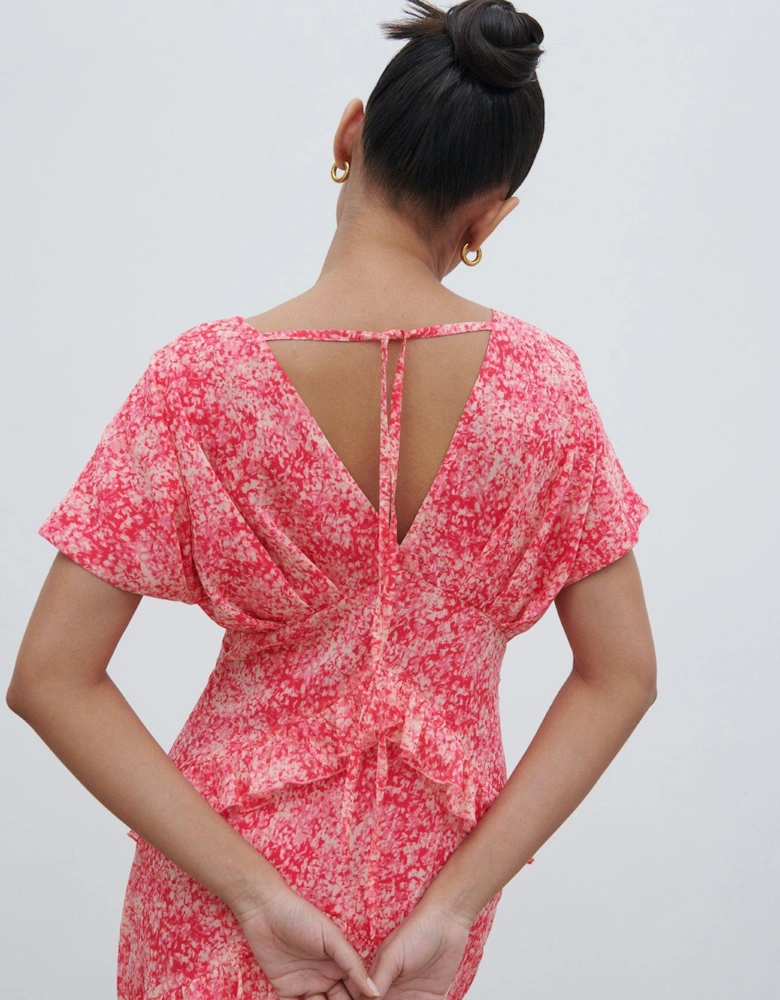 Tasmin Floral V Neck Ruffle Maxi Dress - Pink