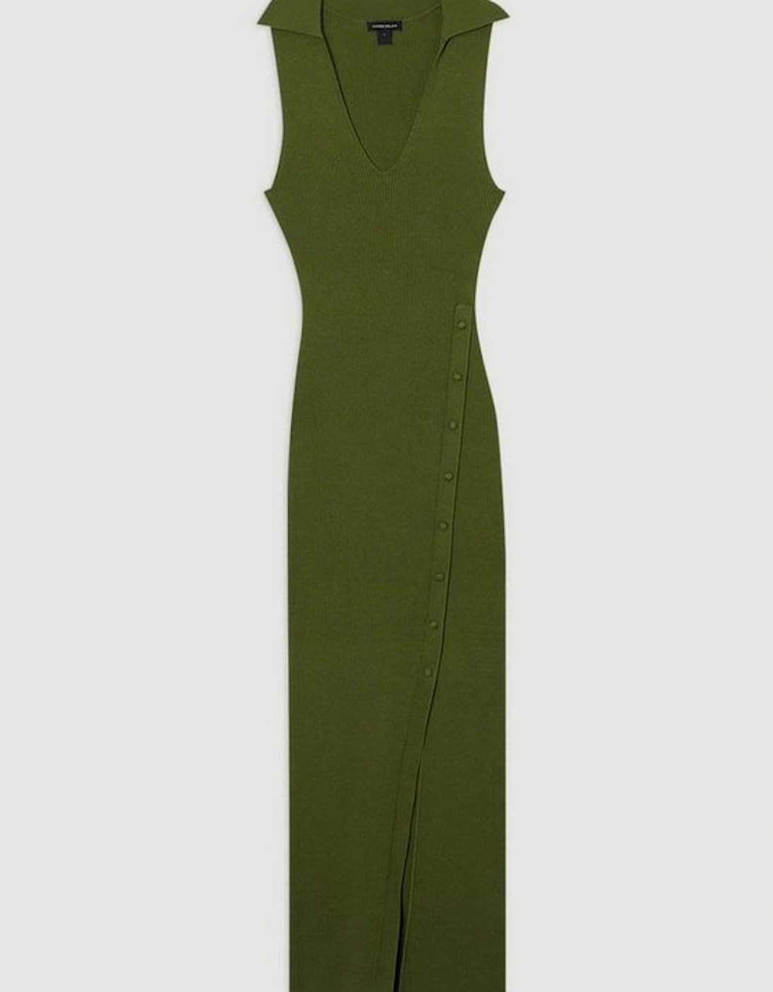 Rib Knit Collared Dress With Button Detail