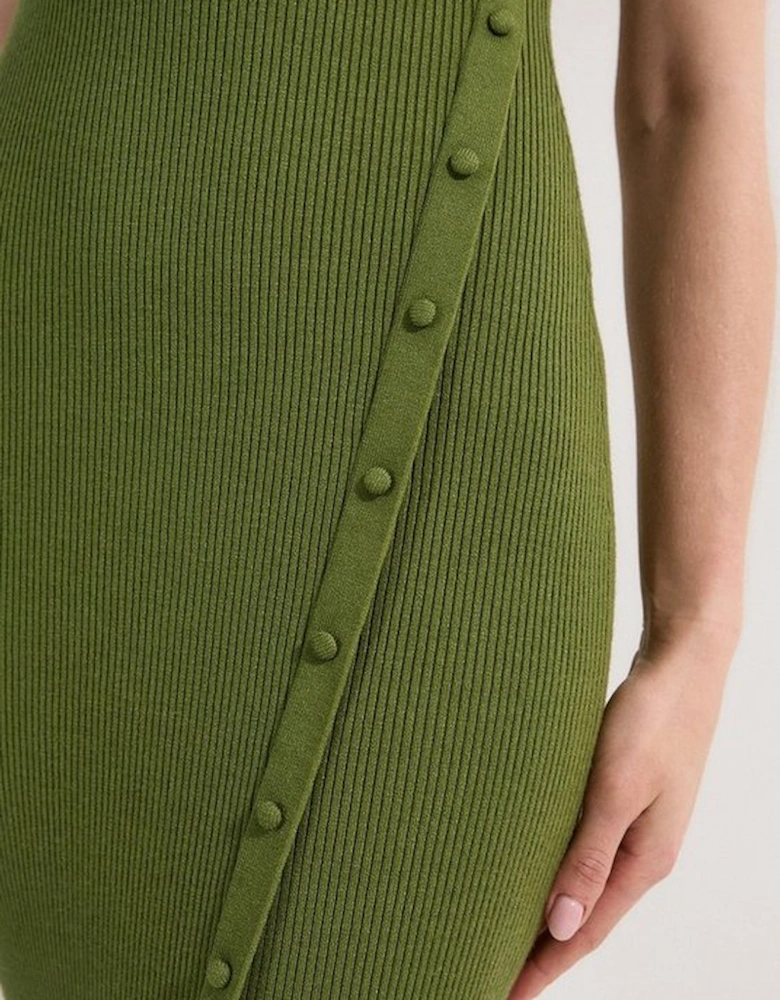 Rib Knit Collared Dress With Button Detail