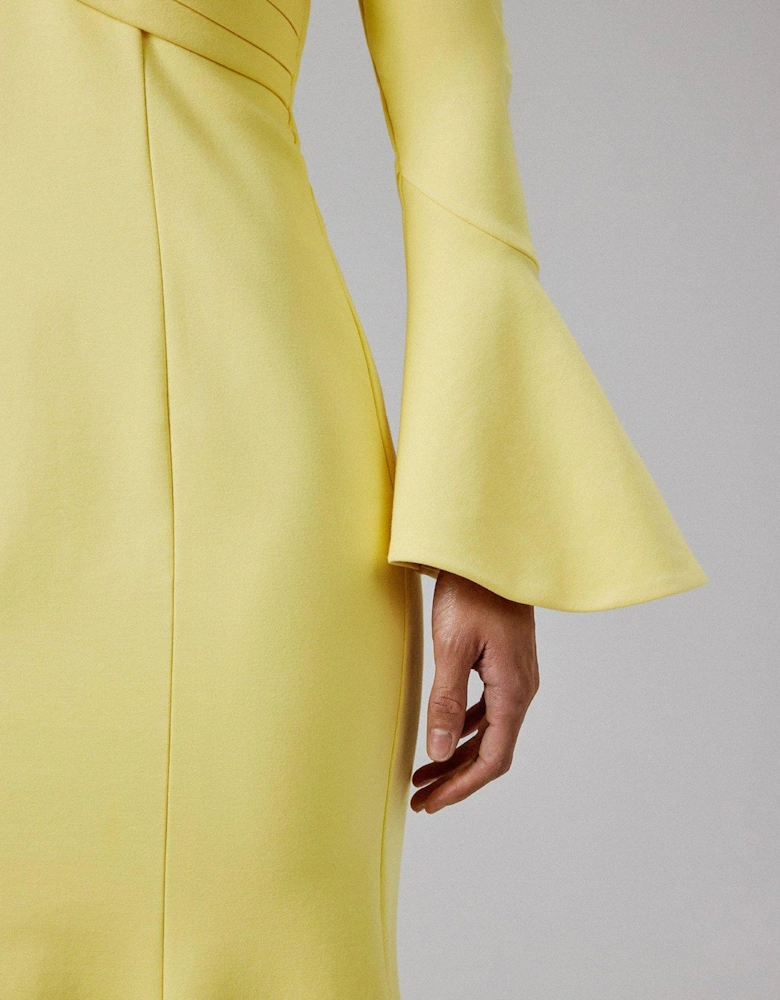 Off Shoulder Fit And Flare Long Midi Dress - Yellow