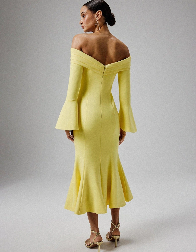 Off Shoulder Fit And Flare Long Midi Dress - Yellow