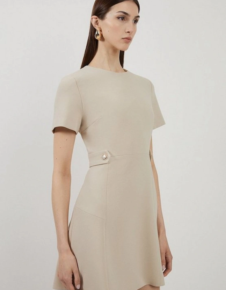 Petite Compact Stretch Waist Tab Detail Tailored Mini Dress
