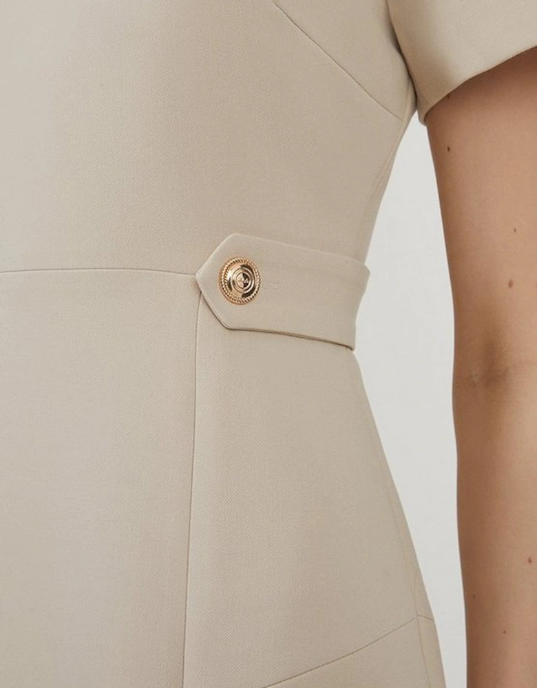 Petite Compact Stretch Waist Tab Detail Tailored Mini Dress