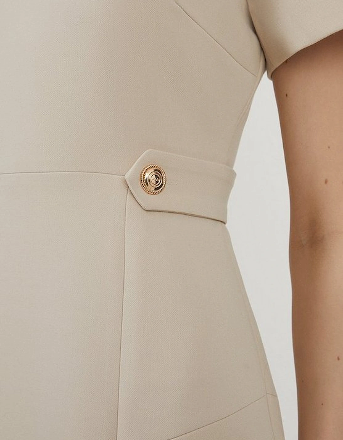 Petite Compact Stretch Waist Tab Detail Tailored Mini Dress