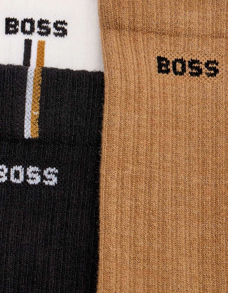 BOSS Vertical Line 3 Pack Ribbed Socks White/Black/Tan