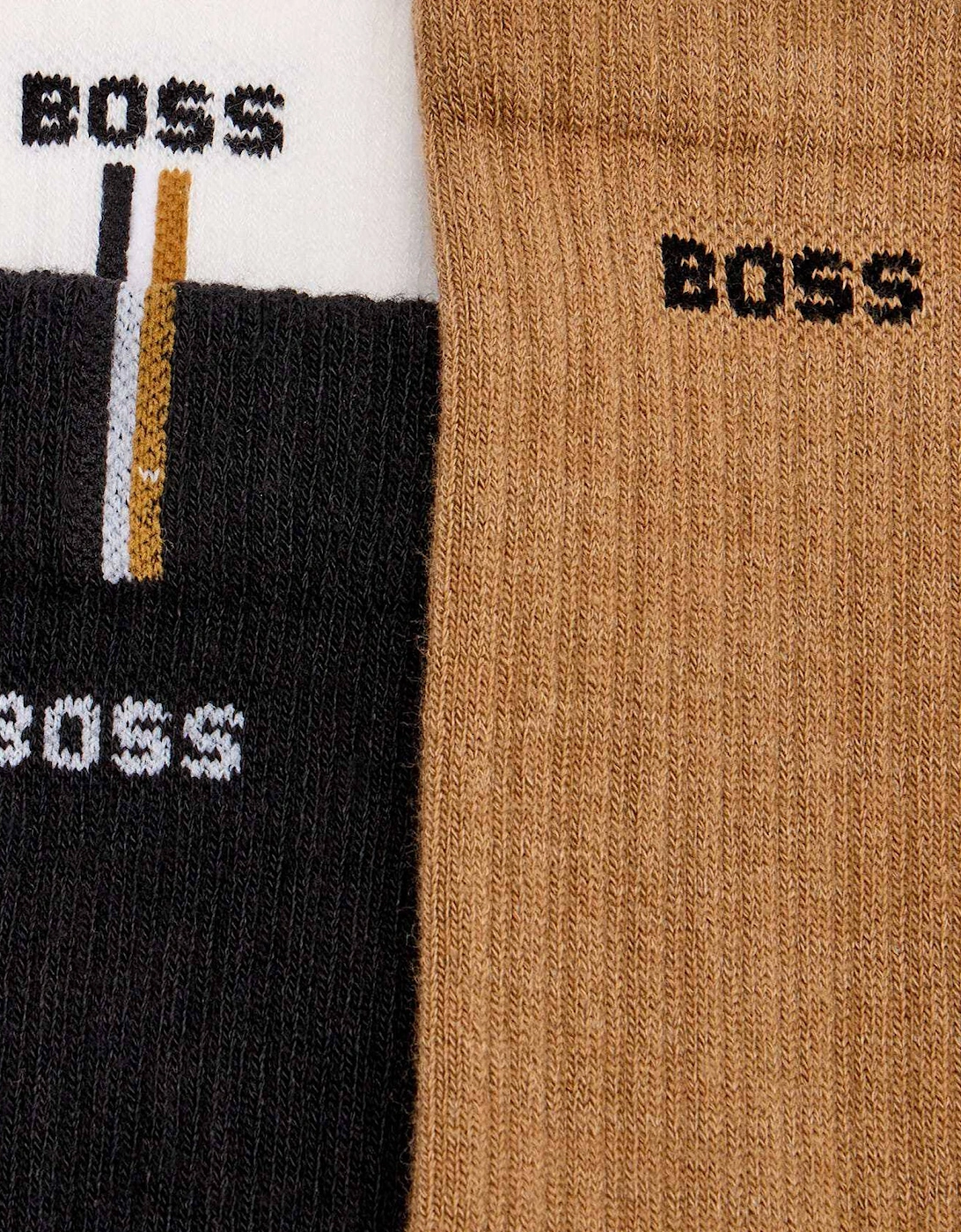 BOSS Vertical Line 3 Pack Ribbed Socks White/Black/Tan