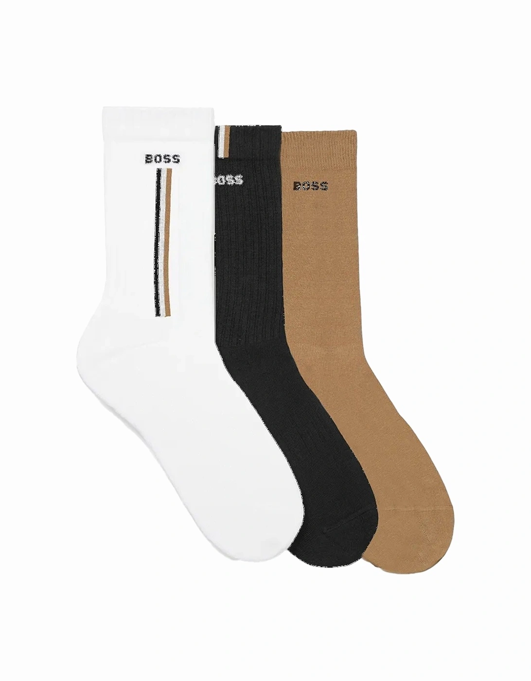 BOSS Vertical Line 3 Pack Ribbed Socks White/Black/Tan, 4 of 3