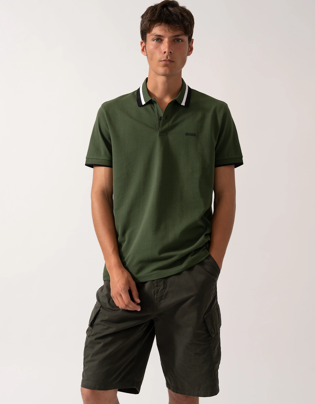 Men's BOSS Green Paddy AP Heritage Mens Polo Shirt - Open Green 355 - Tan - Size: 44