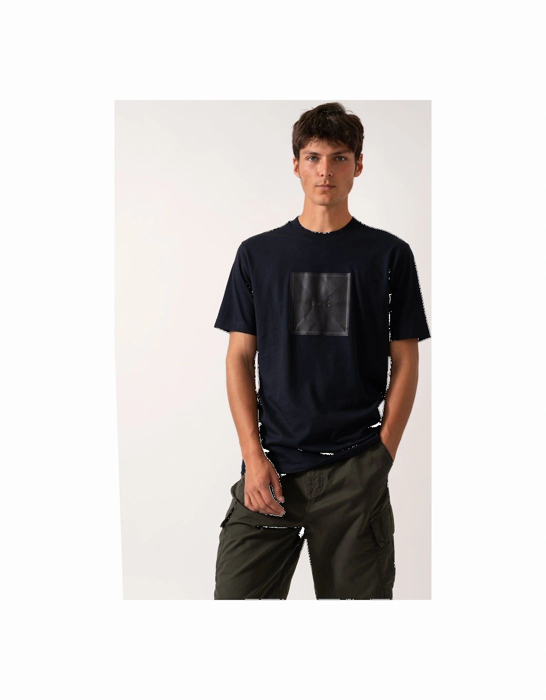 BOSS Green Tee Logo Rib Mens T-shirt with Fineline Logo Artwork - Dark Blue 402, 2 of 1