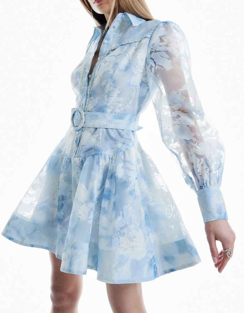 Western Shirt Dress - Light Blue