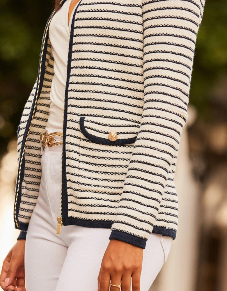 Black & White Stripe Zip Detail Cardigan