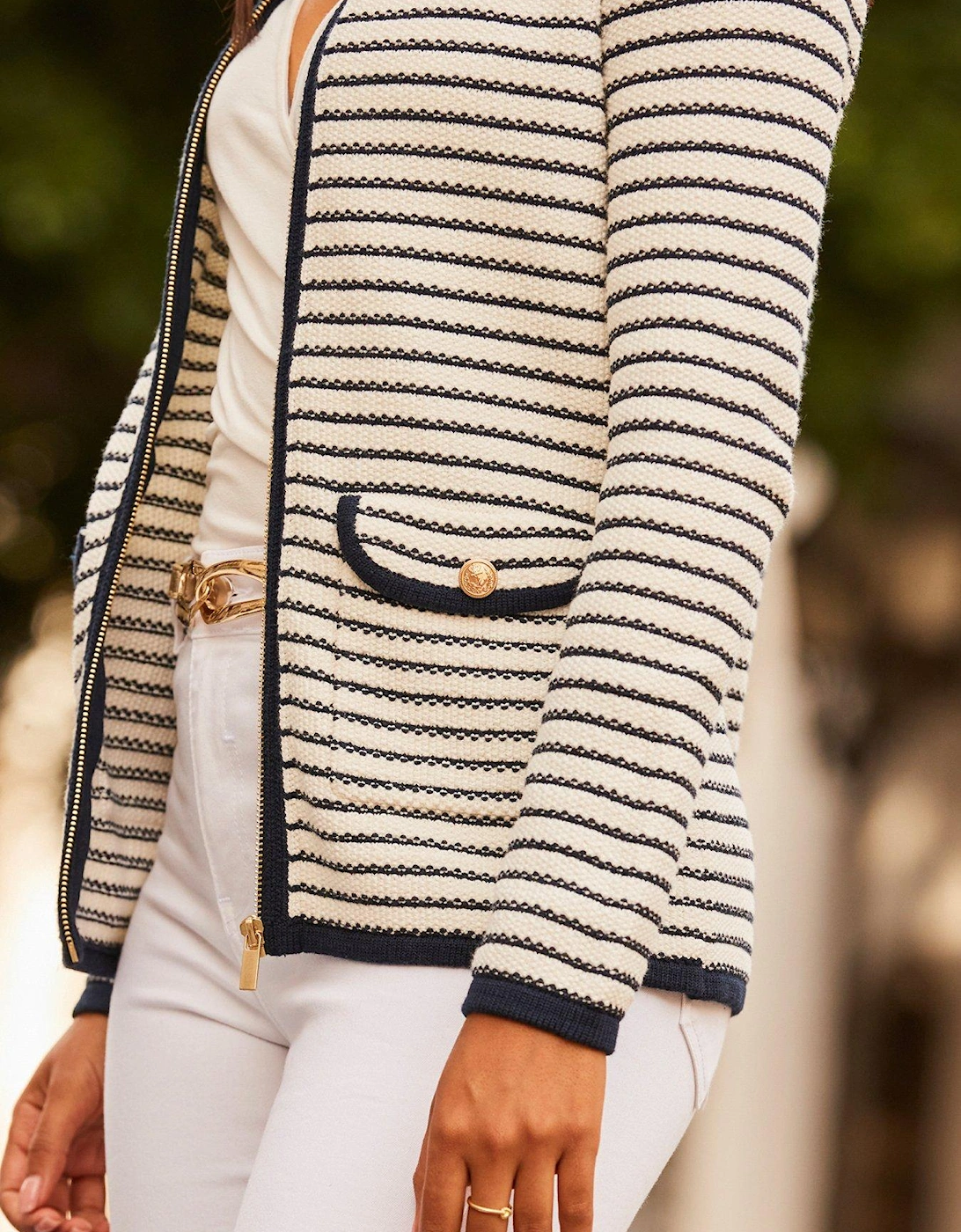 Black & White Stripe Zip Detail Cardigan