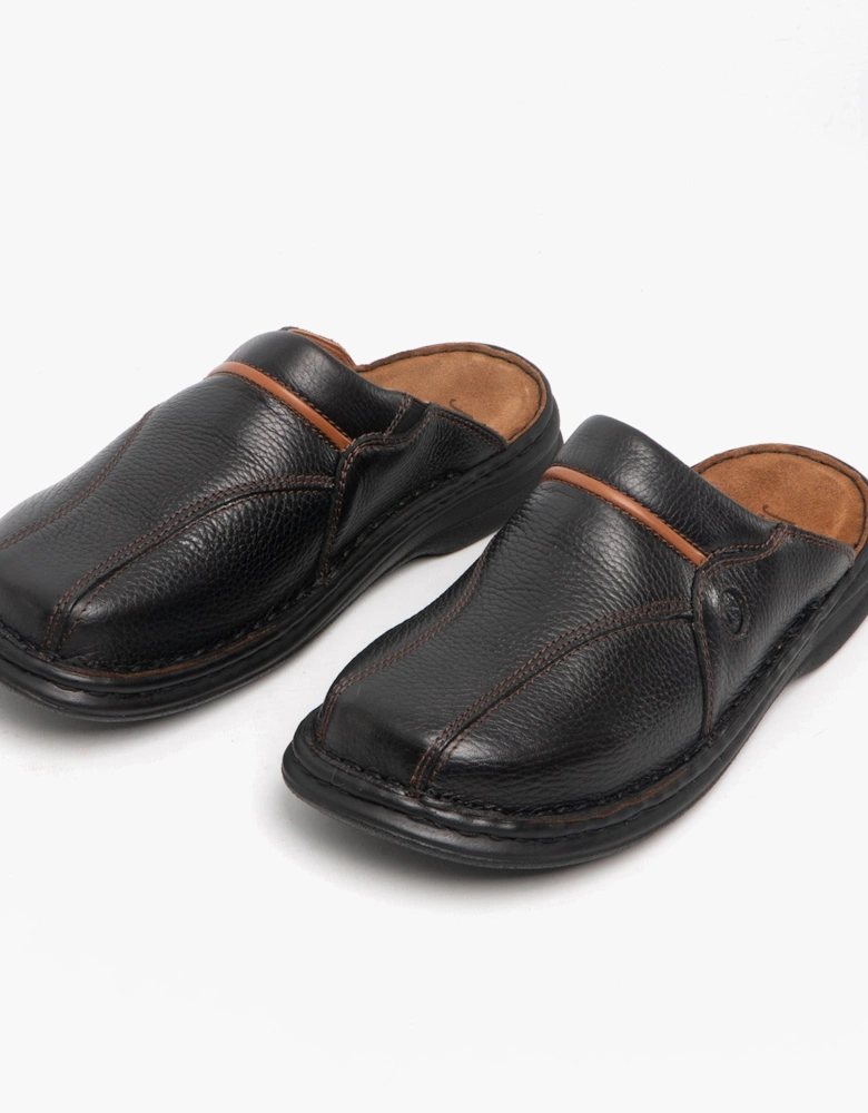 KLAUS Mens Leather Mules Black/Cognac