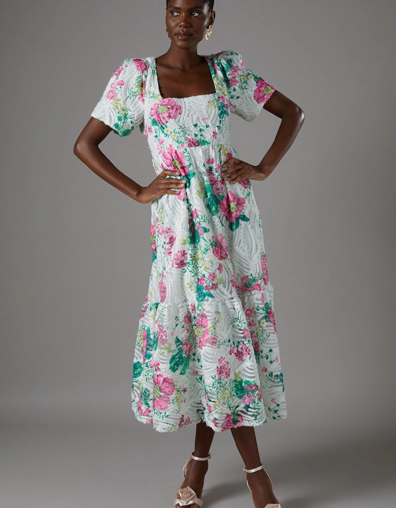 Printed Cornelli Scoop Neck Midi Dress