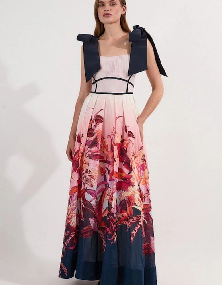 Tropical Floral Silk Cotton Woven Strappy Woven Maxi Dress