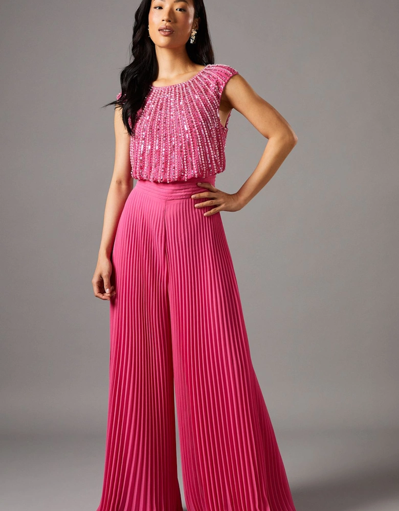 Embellished Bodice Pleat Jumpsuit