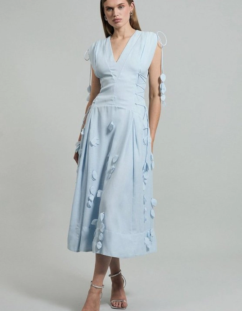 Petite Applique Lace Up Maxi Woven Dress