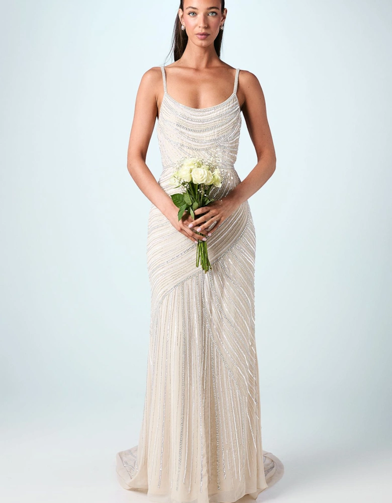 Embellished Strappy Maxi Wedding Dress with Train