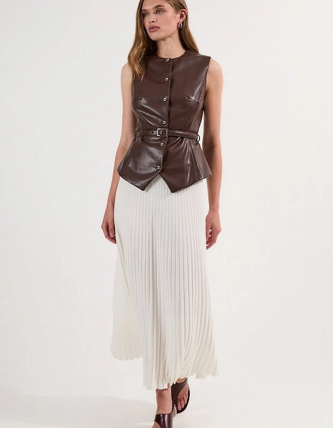 Faux Leather Belted Waistcoat