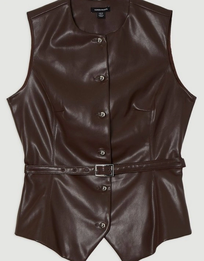 Faux Leather Belted Waistcoat