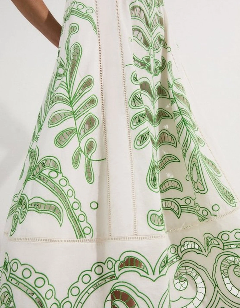 Petite Cutwork Embroidered Wide Woven Midi Prom Dress