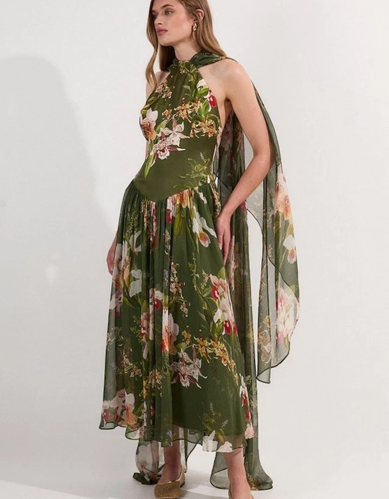 Garden Floral Viscose Georgette Satin Mix Slip Maxi Dress