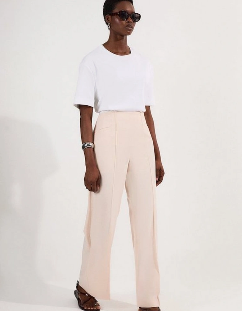 Petite Compact Stretch Pocket Detail Tailored Wide Leg Trouser
