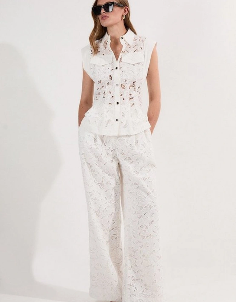 Cutwork Topstitch Pintuck Woven Blouse