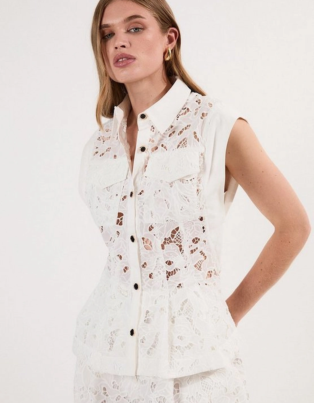 Cutwork Topstitch Pintuck Woven Blouse, 2 of 1
