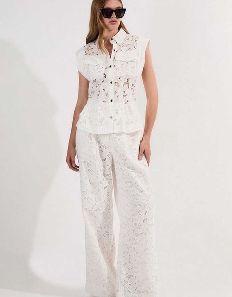 Cutwork Woven Straight Leg Trouser