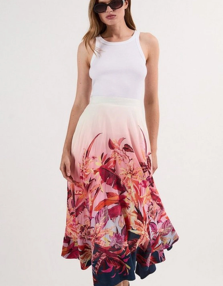 Petite Tropical Floral Silk Cotton Woven Prom Skirt