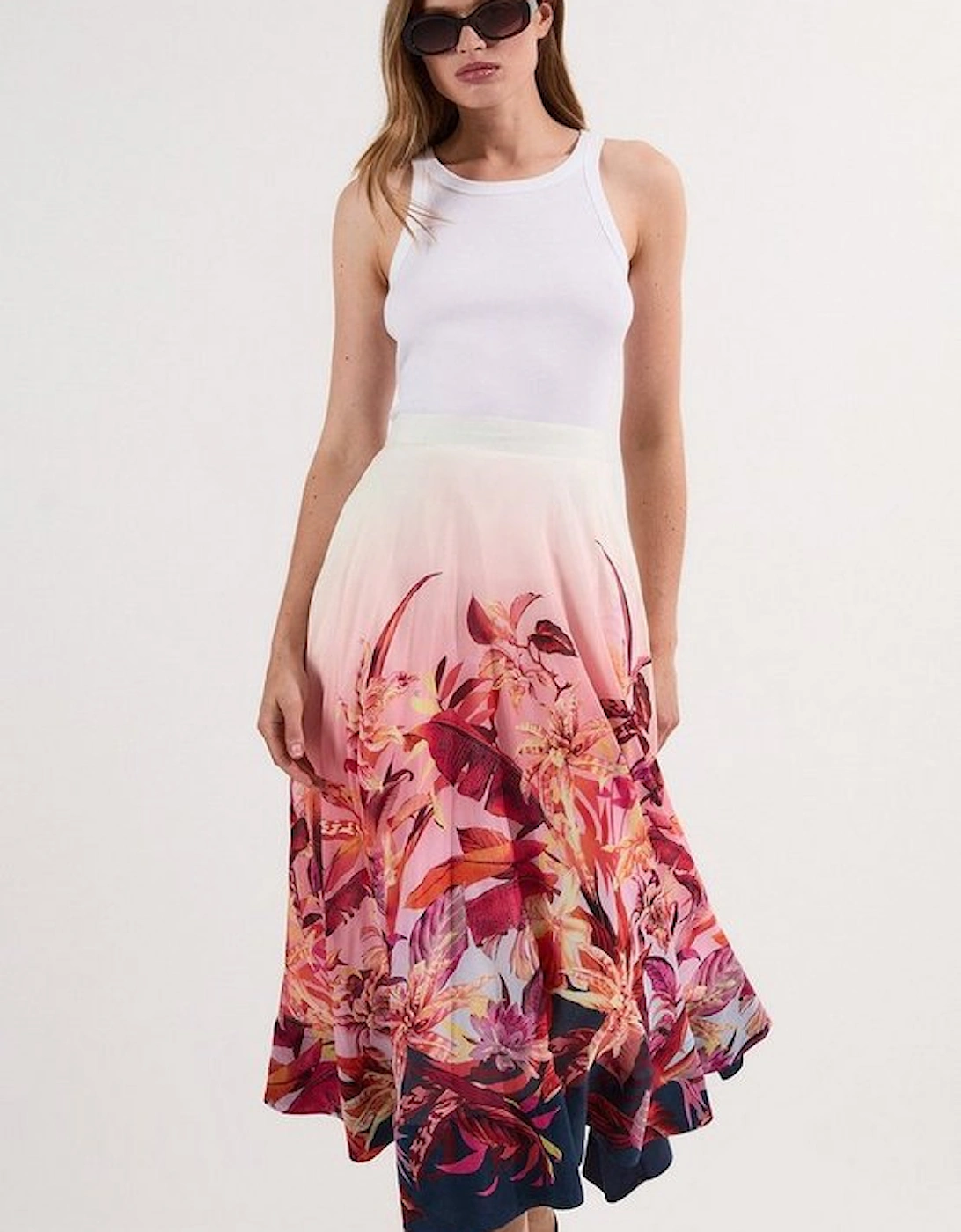 Petite Tropical Floral Silk Cotton Woven Prom Skirt, 2 of 1