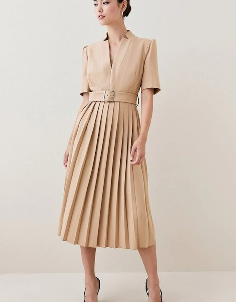 Petite Tailored Structured Crepe Forever Pleat Midi Dress