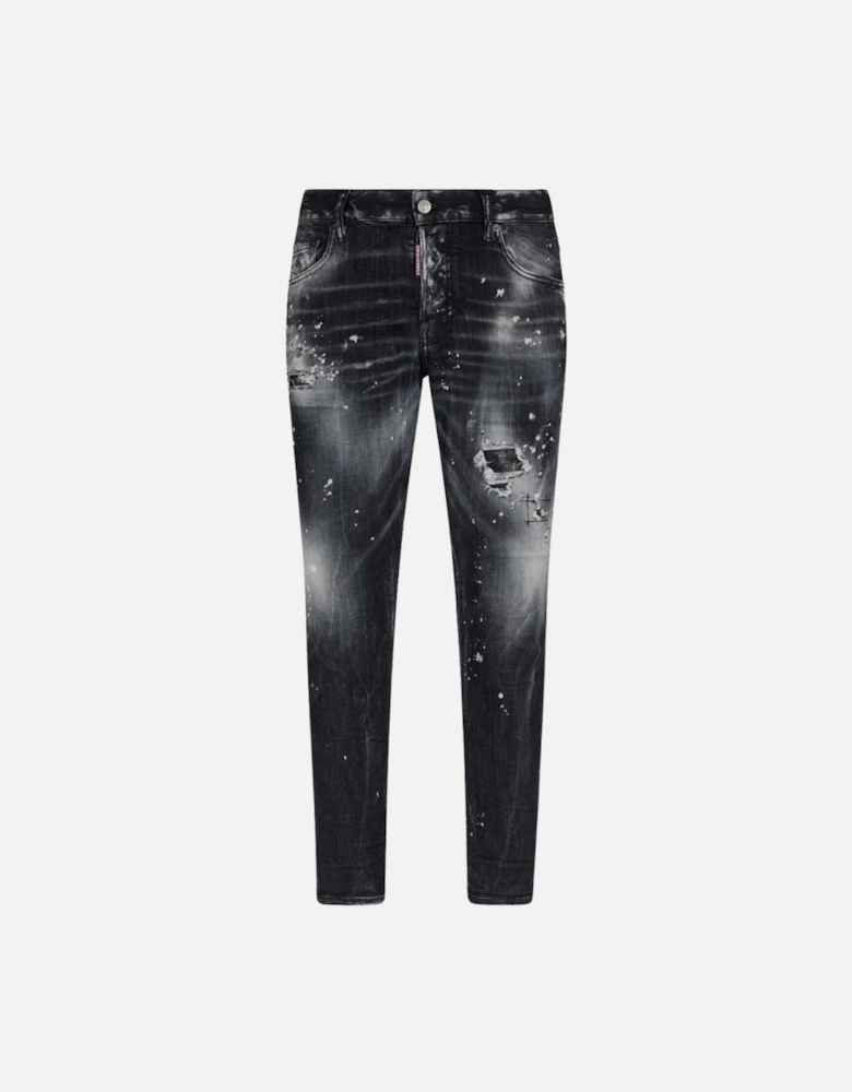 Skater Jean Paint Splatter Faded Black Wash Jeans