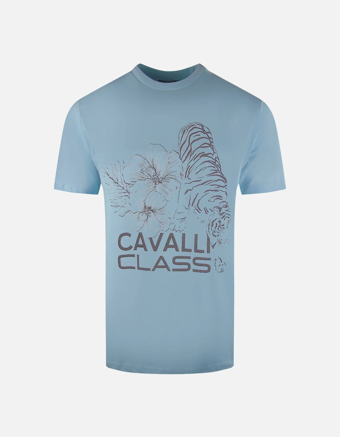 Cavalli Class Floral Tiger Design Light Blue T-Shirt, 2 of 1