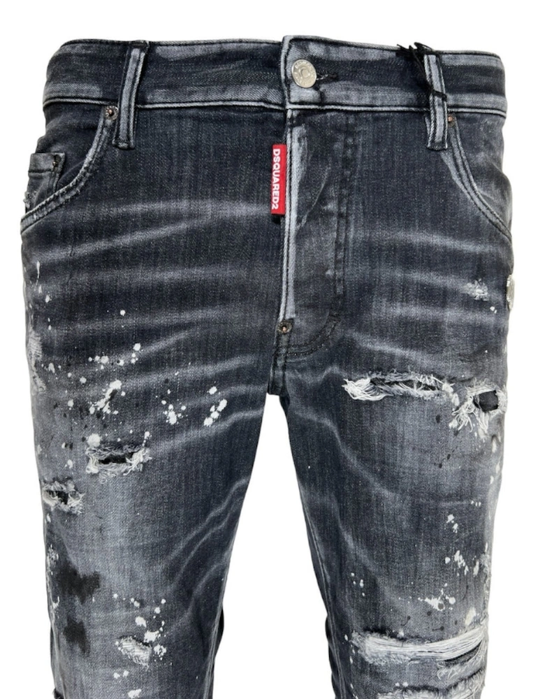 Skater Jean Reinforced Ripped Paint Splatter Black Wash Jeans