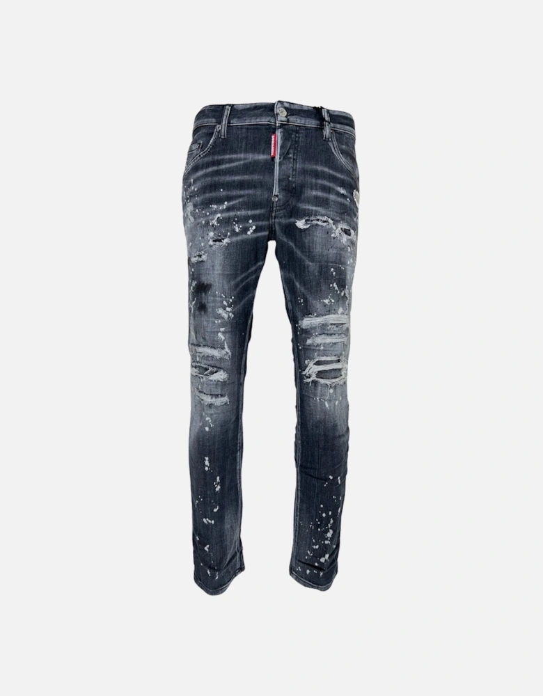 Skater Jean Reinforced Ripped Paint Splatter Black Wash Jeans