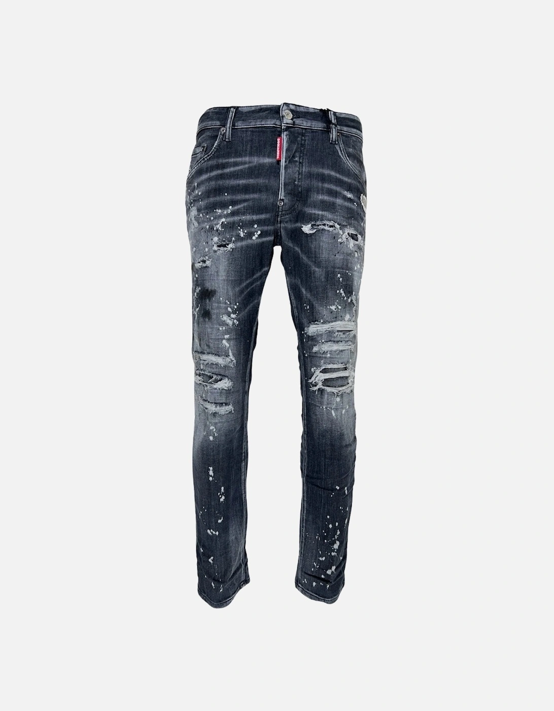 Skater Jean Reinforced Ripped Paint Splatter Black Wash Jeans, 5 of 4