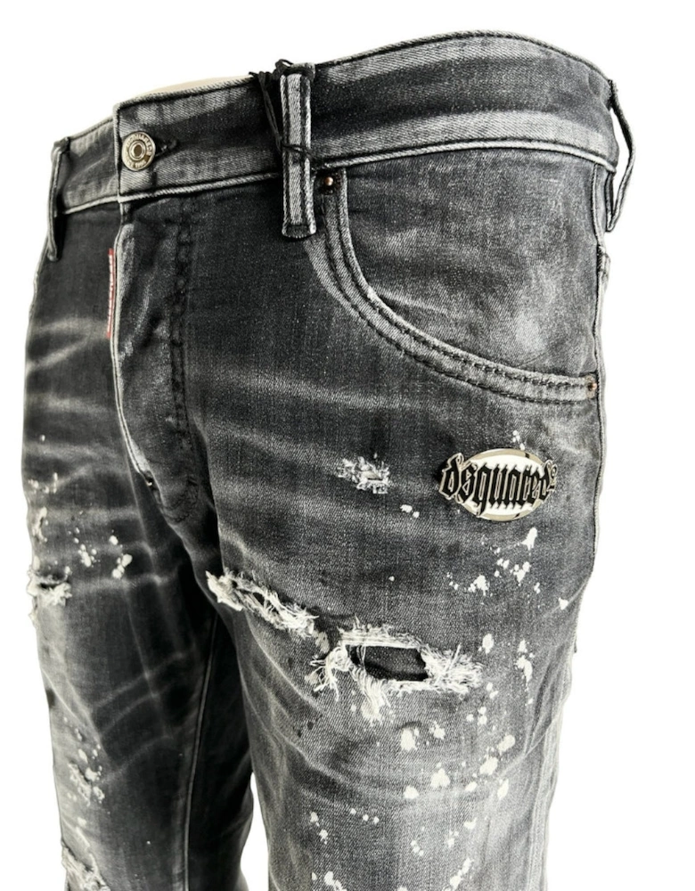 Skater Jean Reinforced Ripped Paint Splatter Black Wash Jeans