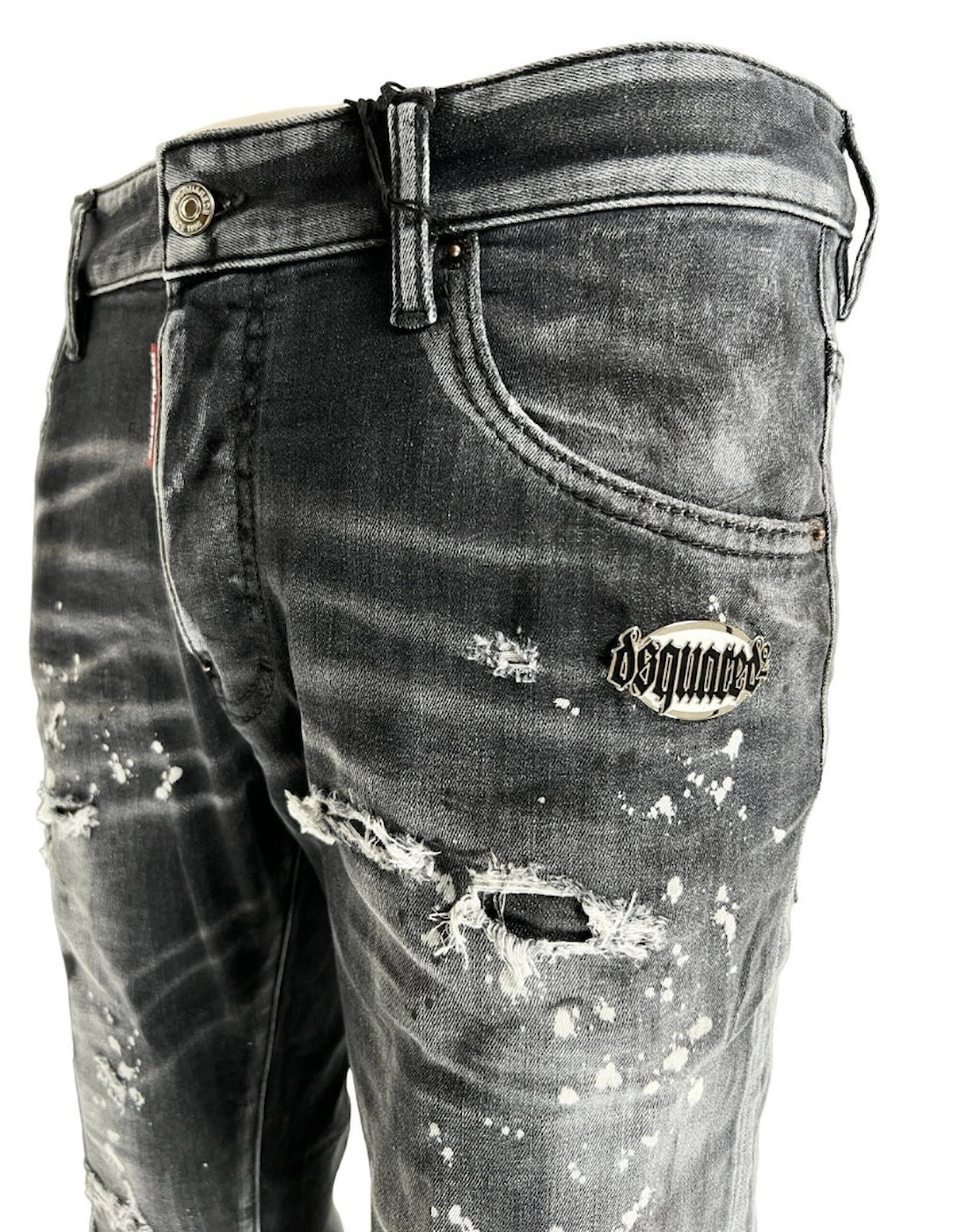Skater Jean Reinforced Ripped Paint Splatter Black Wash Jeans