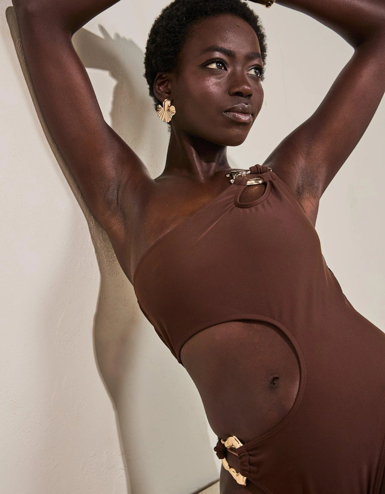 Cut Out Swimsuit In Coffee - Brown