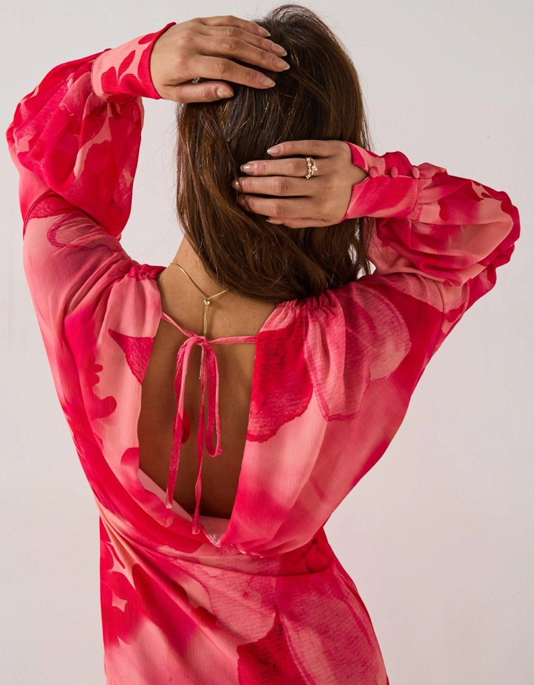Theia Floral Batwing Sleeve Maxi Dress - Pink
