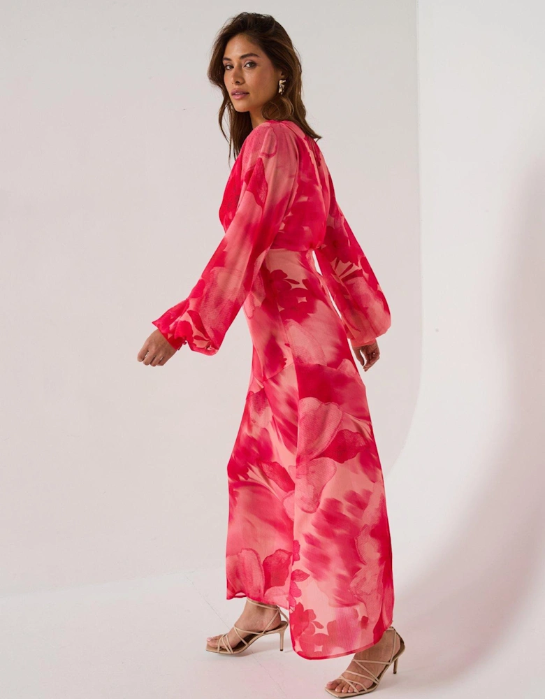 Theia Floral Batwing Sleeve Maxi Dress - Pink