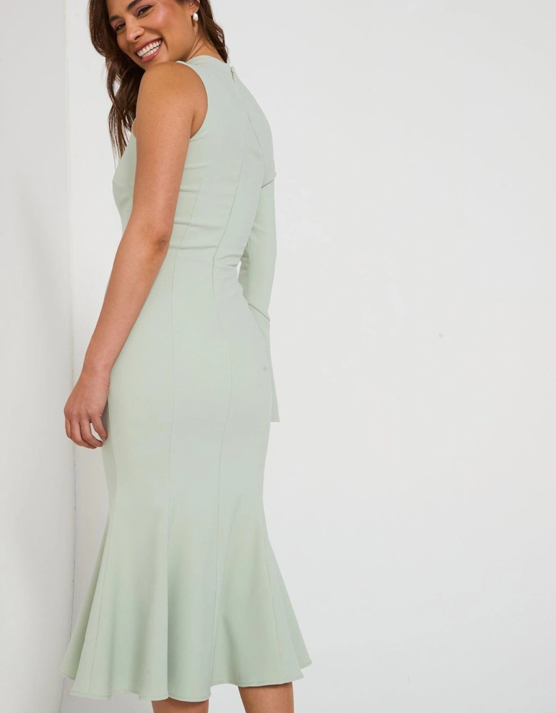 Asymmetric Sleeve Micro Button Long Midi Dress - Green