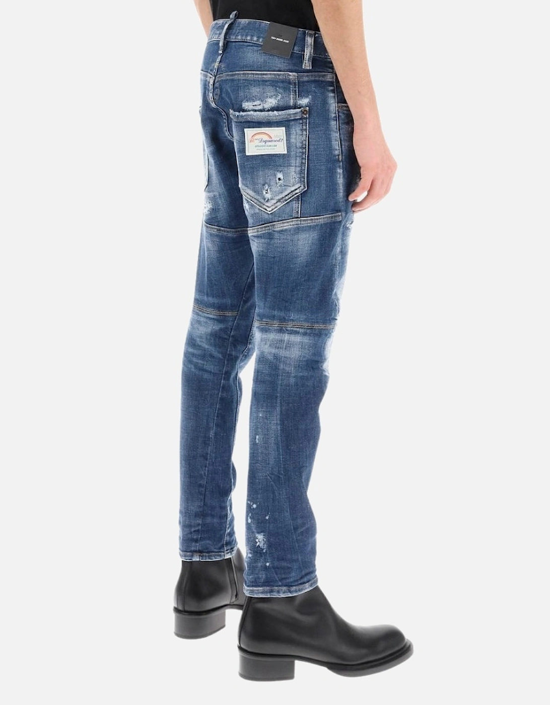 Tidy Biker Jean Paint Splash Reinforced Ripped Blue Jeans