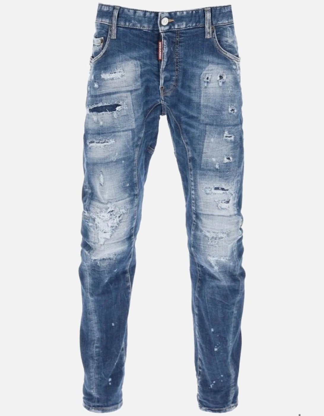 Tidy Biker Jean Paint Splash Reinforced Ripped Blue Jeans, 6 of 5