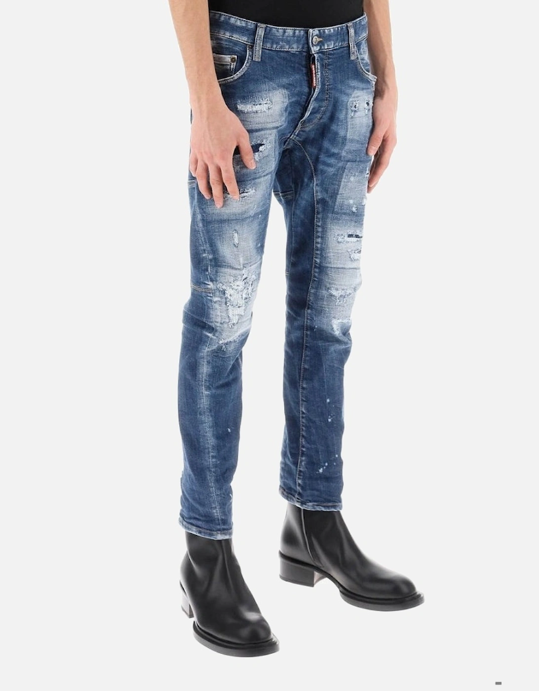 Tidy Biker Jean Paint Splash Reinforced Ripped Blue Jeans